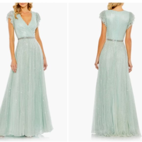 MAC DUGGAL 5502 SEQUINED WRAP OVER RUFFLED CAP SLEEVE SEAMIST GOWN sz 10 - Picture 4 of 4